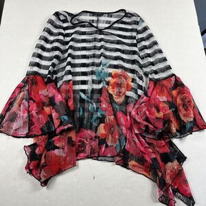 Dor Dor Mesh Tunic Top Mixed Print Blouse Asymmetric Hem Whimsygoth Blouse SMALL
